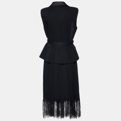 Pre Owned Self-Portrait Black Crepe Midi Pleated Belted Dress M