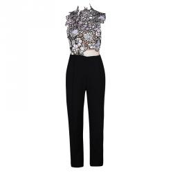 Pre Owned Self-Portrait Colorblock Lilac Floral Lace Sleeveless Jumpsuit S