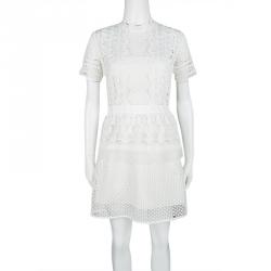 Pre Owned Self Portrait White Sculptured Tear Drop Peplum Dress M