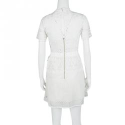 Pre Owned Self Portrait White Sculptured Tear Drop Peplum Dress M