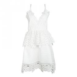 Self Portrait White Lace Trim Detail Sleeveless Peplum Dress M