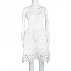 Self Portrait White Lace Trim Detail Sleeveless Peplum Dress M