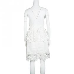 Self Portrait White Lace Trim Detail Sleeveless Peplum Dress M