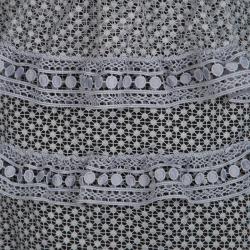Pre Owned Self Portrait Dove Grey Dotted Mesh Tiered Long Sleeve Dress S