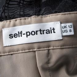 Pre Owned Self Portrait Black Wave Pattern Lace Open Back Detail Midi Dress M