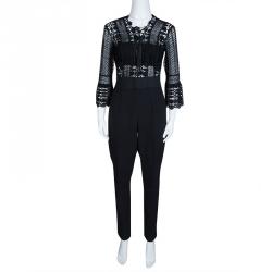 Pre Owned Self Portrait Black Guipure Lace Eliza Jumpsuit M