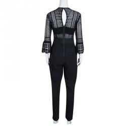 Pre Owned Self Portrait Black Guipure Lace Eliza Jumpsuit M
