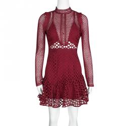مملوكة مسبقًا Self Portrait Raspberry Red Hall Lace Long Sleeve Dress S