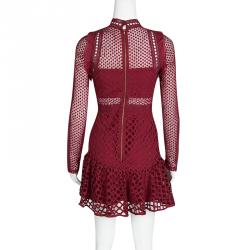 مملوكة مسبقًا Self Portrait Raspberry Red Hall Lace Long Sleeve Dress S
