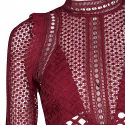 مملوكة مسبقًا Self Portrait Raspberry Red Hall Lace Long Sleeve Dress S