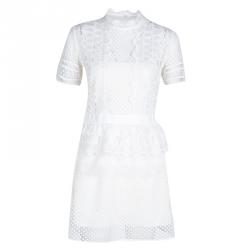 Pre Owned Self Portrait White Sculptured Tear Drop Peplum Dress M