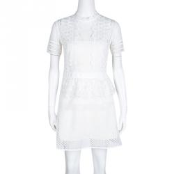 Pre Owned Self Portrait White Sculptured Tear Drop Peplum Dress M