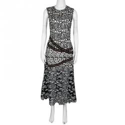 Pre Owned Self Portrait Monochrome Mixed Lace Antoinette Sleeveless Midi Dress M