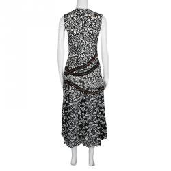 Pre Owned Self Portrait Monochrome Mixed Lace Antoinette Sleeveless Midi Dress M