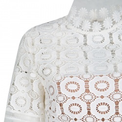 Pre Owned فستان سيلف بورتريه كروشيه أبيض وأزرق كحلي دانتيل مفرغ M