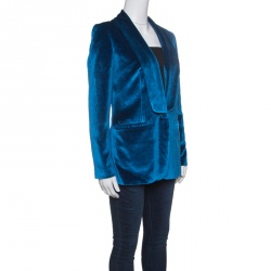 Pre Owned Self Portrait Peacock Blue Velvet Tailored Blazer S