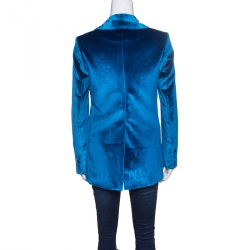 Pre Owned Self Portrait Peacock Blue Velvet Tailored Blazer S