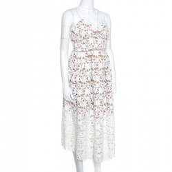 Pre Owned Self Portrait White Floral Guipure Lace Noodle Strap Azaelea Midi Dress M