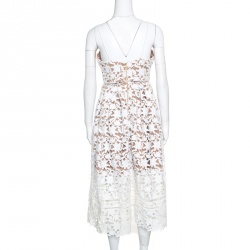 Pre Owned Self Portrait White Floral Guipure Lace Noodle Strap Azaelea Midi Dress M
