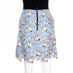 Pre Owned Self Portrait Dove Grey Floral Cutout Embroidered Guipure Lace Skirt S