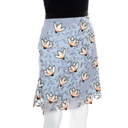 Pre Owned Self Portrait Dove Grey Floral Cutout Embroidered Guipure Lace Skirt S