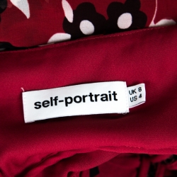 Pre Owned فستان سيلف بورتريه دانتيل مورد أزرق وأحمر أوف شولدر S