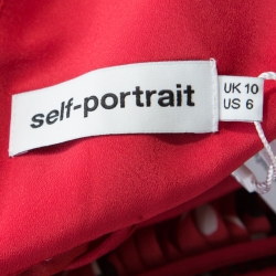 Pre Owned فستان سيلف بورتريت بكتف واحد تطريز دانتيل بنقوش موردة أسود وأحمر M