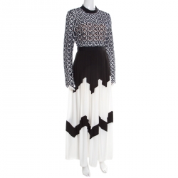 مملوكة مسبقًا Self Portrait Monochrome Sweetheart Lace Long Sleeve Maxi Dress M