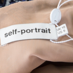 Pre Owned Self Portrait Navy Blue And White Embroidered Sweetheart Azaelea Dress M