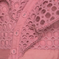 Self-Portrait Pink Guipure Lace Asymmetric Cold Shoulder Fit and Flare Mini Dress S