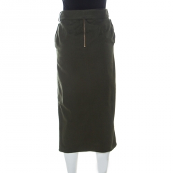 Pre Owned Self Portrait Green Stretch Cotton Asymmetric Belted Midi Skirt S