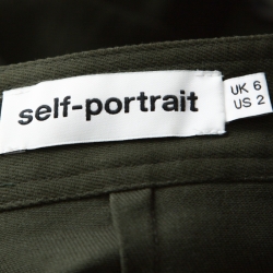 Pre Owned Self Portrait Green Stretch Cotton Asymmetric Belted Midi Skirt S