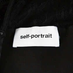 Pre Owned Self Portrait Black Stretch Knit and Lace Bodice Fitted Jumpsuit S