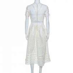 مملوكة مسبقًا Self-Portrait White Crochet Knit Midi Dress M