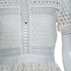 مملوكة مسبقًا Self-Portrait White Crochet Knit Midi Dress M