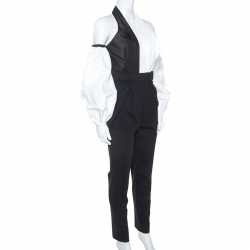 Pre Owned Self Portrait Monochrome Cross Front Neck Belted Jumpsuit M 