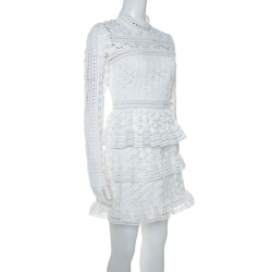 Pre Owned Self Portrait White Star Lace High Neck Mini Dress M