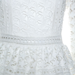 Pre Owned Self Portrait White Star Lace High Neck Mini Dress M