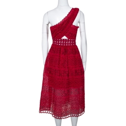 مملوكة مسبقًا Self-Portrait Maroon Embroidered Lace One Shoulder Dress S