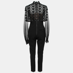 Pre Owned Self-Portrait Black Guipure Lace & Cotton Jumpsuit M