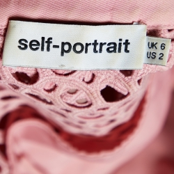 Pre Owned Self-Portrait Pink Guipure Ruffle One Shoulder Mini Dress S