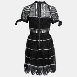 Pre Owned Self-Portrait Black Crochet Lace Scalloped Hem Mini Dress S