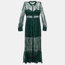 Pre Owned Self-Portrait Green Floral Lace Overlay Maxi Dress S