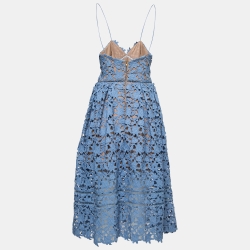 Pre Owned Self-Portrait Blue Lace Spaghetti-Strap Midi Dress L