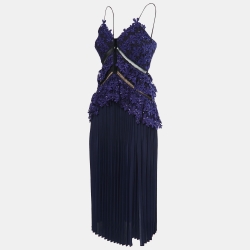 Self-Portrait Blue Guipure Lace Pleated Midi dress S