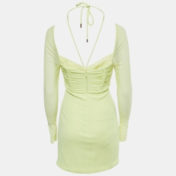 مملوكة مسبقًا Self-Portrait Lime Yellow Stretch Jersey Cut-Out Ruched Mini Dress S