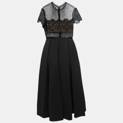 Self-Portrait Black Embroidered Lace and Cady Felicia Midi Dress L