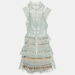 Pre Owned Self- Portrait Mint Green Lace Mini Dress S