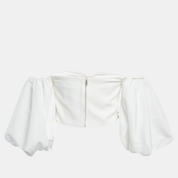 Pre Owned Self-Portrait White Crepe Embellished Crop Top S