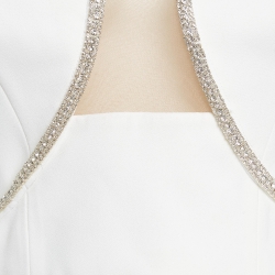 Pre Owned Self-Portrait White Crepe Embellished Crop Top S